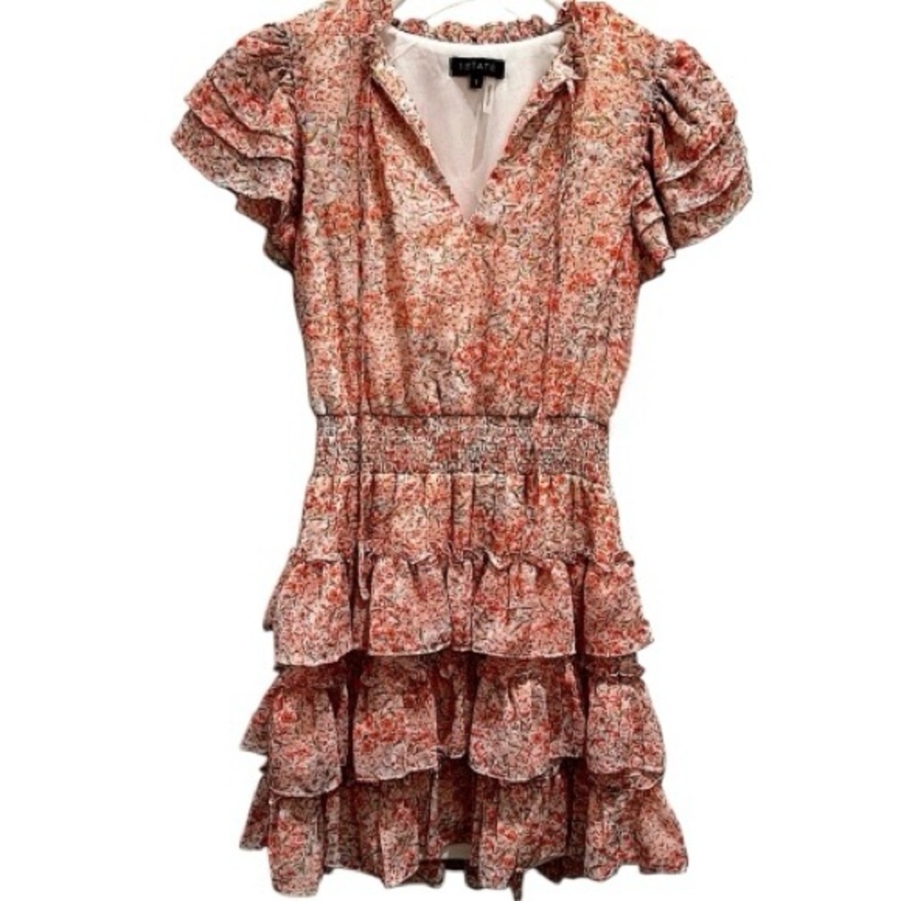 1 STATE Floral Ruffle Tiered Dress - Pink and White Size S - Picture 1 of 7